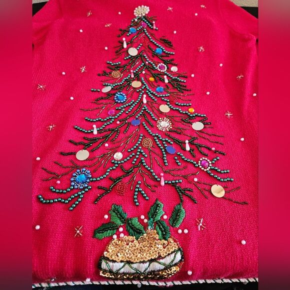 Vintage Victoria Jones Red Embellished Christmas Tree Sweater Size S - Picture 3 of 6